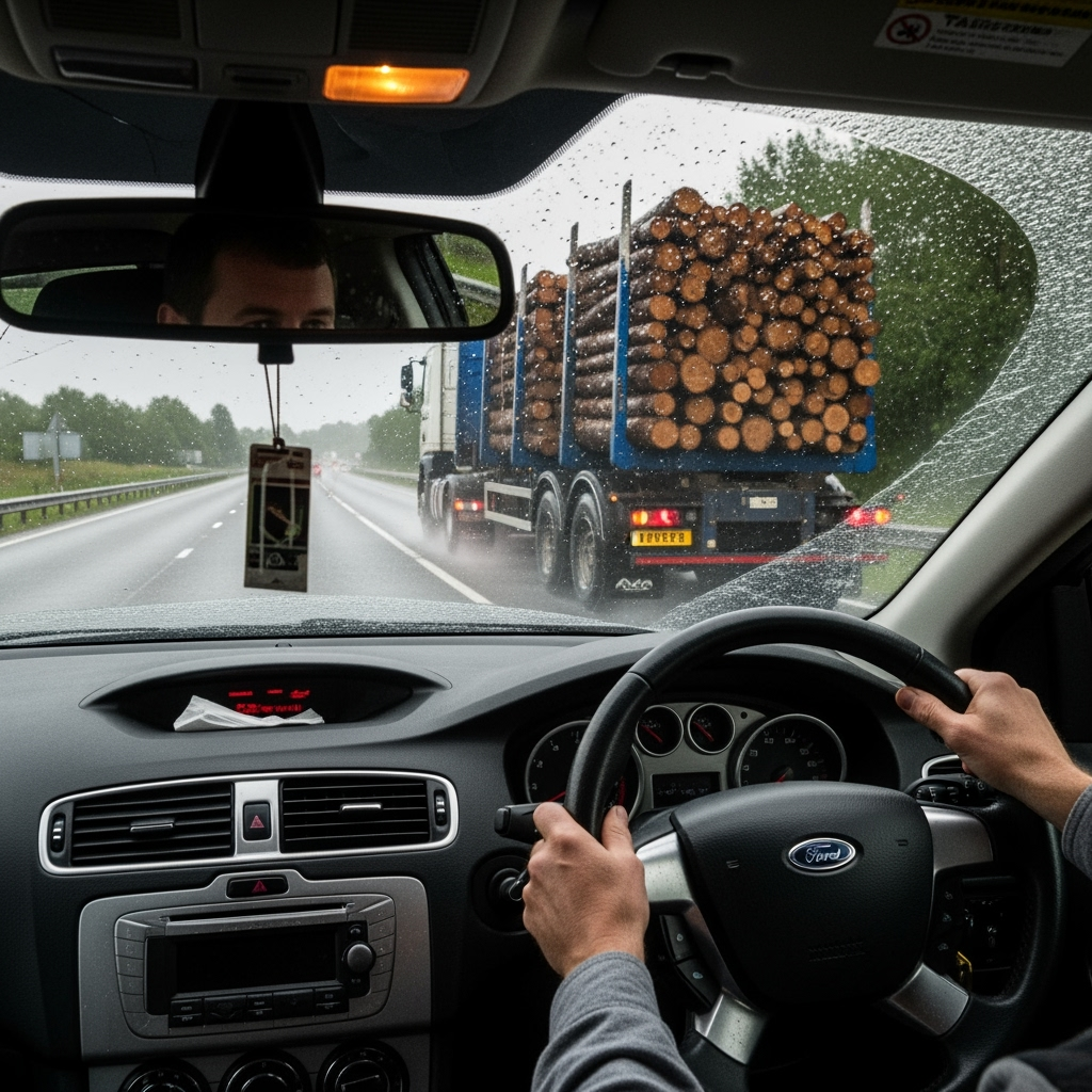 Gambar kreasi AI: Create a scene a car crash to a lorry