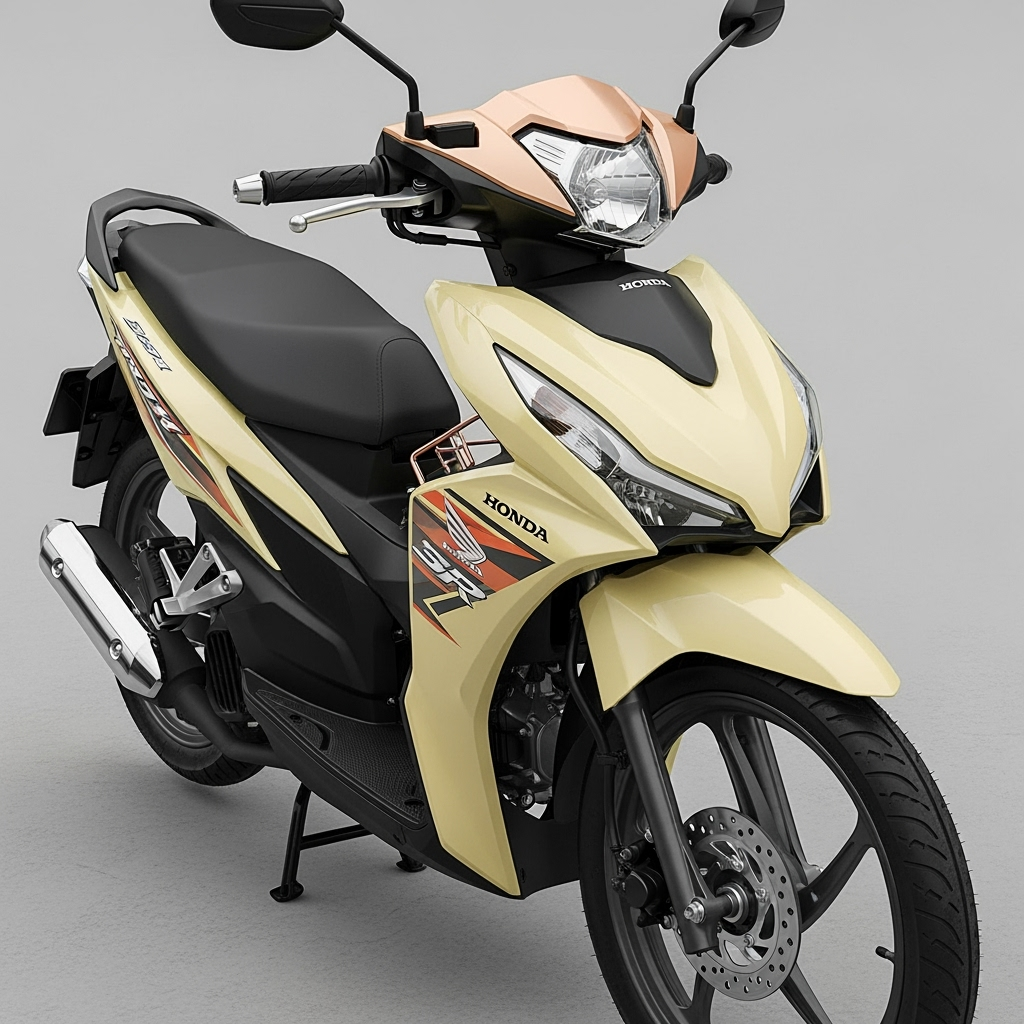 Gambar kreasi AI: Buat motor Honda Blade 110cc dengan model perempuan muda di atasnya