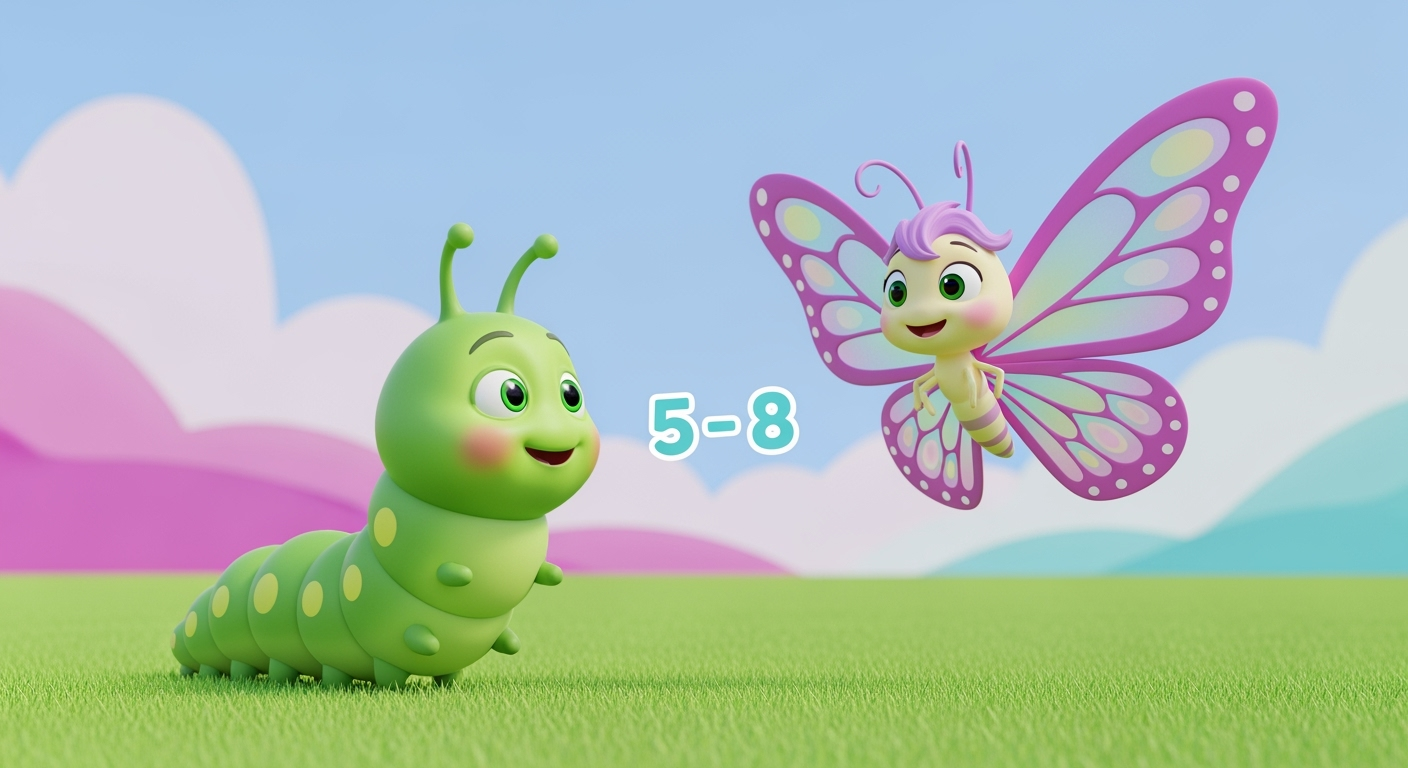 Postingan terkait: Gaya animasi: Kartun 3D ceria, warna pastel cerah, cocok untuk anak usia 5–8 tahun.
Durasi: 30–45 detik.
Karakter:
	•	Bimo si Ulat (imut, lucu, suka bercanda).
	•	Lala si Kupu-Kupu (ceria, penuh warna, suka menari).

Adegan:
	1.	Awal: Taman bunga berwarna-warni, burung-burung berkicau.
	•	Bimo (ulat kecil hijau) merayap di daun sambil mengeluh:
👉 “Aduh… kapan ya aku bisa punya sayap biar nggak capek jalan mulu?”
	2.	Muncul Lala (kupu-kupu dengan sayap warna-warni, beterbangan di sekitar bunga).
	•	Lala sambil tertawa:
👉 “Hehe, sabar Bimo! Dulu aku juga ulat kayak kamu lho.”
	3.	Dialog lucu:
	•	Bimo (terkejut): “Hah?! Masa sih? Kamu jangan ngibul ya, Lala. Sayapmu kan kece banget!”
	•	Lala: “Beneran! Aku dulu doyan makan daun kayak kamu. Terus aku tidur lama di kepompong, tau-tau bangun langsung bisa terbang!”
	•	Bimo: “Wah, berarti kalau aku rajin makan daun, nanti bisa punya sayap juga? Yeay!”
	•	Lala sambil bercanda: “Iya, tapi jangan kebanyakan, nanti perutmu buncit duluan!”
	4.	Penutup:
	•	Keduanya tertawa bersama. Lala terbang berputar-putar di sekitar Bimo.
	•	Narator suara anak-anak:
👉 “Anak-anak, ulat akan berubah jadi kupu-kupu yang cantik! Jadi, jangan takut sama ulat ya, karena mereka calon kupu-kupu indah.”

Akhir layar: Tulisan warna cerah → “Belajar itu Seru!