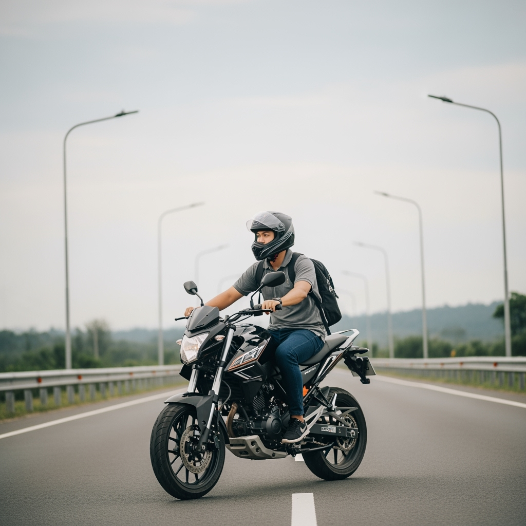 Gambar kreasi AI: Buatkan gambar lelaki sedang naik hewan unta di jalan raya dengan suasana macet